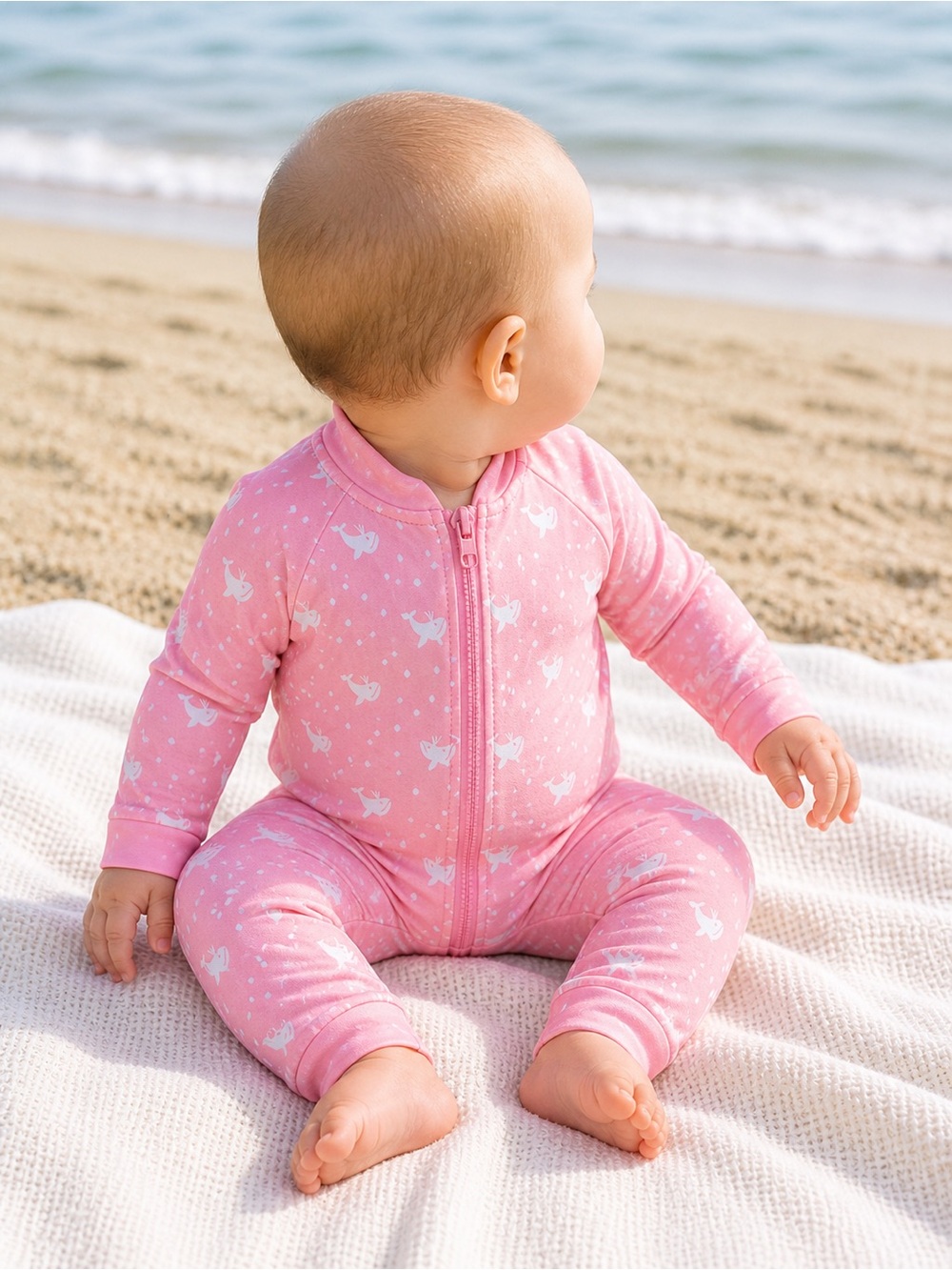 Children's Pink One-Piece Rash Guard with Whale Print - Baby